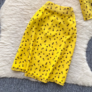 Summer 2 Piece Set for Women V-neck Top and Floral Printed Slim <b>Mesh</b> Ruffle <b>Skirts</b> Suit Clothing Wholesale - Product Image 3