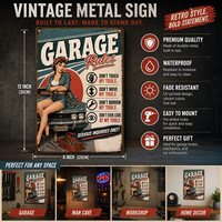 Vente Chaude en Gros : Panneau Métallique Vintage 'Règles de Garage' avec Pin-up Girl, Décoration Murale, Panneaux en Étain Rétro pour Atelier de Réparation Automobile, Art pour 'Man Cave'