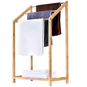 Estante de toalla de <span class=keywords><strong>escalera</strong></span> de bambú clásico, estante de almacenamiento independiente, <span class=keywords><strong>toallero</strong></span> de bambú, Soporte para Baño - Product Image 2