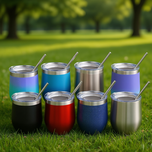 Vaso Térmico de Acero Inoxidable de 12oz Reutilizable con Tapa y Pajita, Colores Surtidos, para Viajes, Camping y Vino - Product Image 2