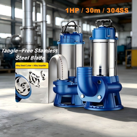 Pompe submersible broyeuse de séries WQ 1HP en acier inoxydable 304, 500L/min, 30m de hauteur de refoulement, pour drainage des eaux usées industrielles