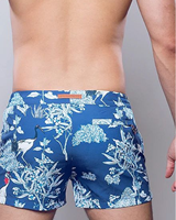 Maillots de bain pour hommes, imprimé floral tropical bleu, mélange polyester/nylon, séchage rapide, respirant, taille élastique, vêtements de plage