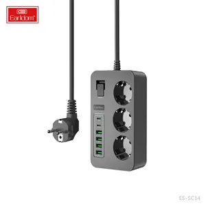 Earldom 3000W EU PLUG3コンセント4 USB充電ポートUSB-C電源ストリップソケットデスクトップ充電器 (2m延長コード付き)