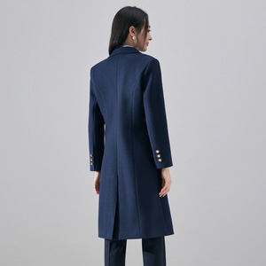 Women's Black Wool Blend Coat Mid Length Double Breasted Warm Office Wear - Product Image 4