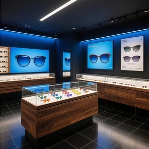 <strong>Yoshing</strong> New Arrival Customized Wooden LED Sunglasses Display Cabinet Eco-Friendly Design for Retail Optical Lens Eyewear - Product Image 1