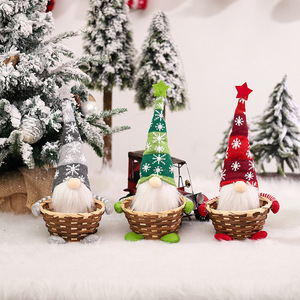 Poupées de Noël en forme de gnome dans un panier, mini figurines pour décoration intérieure, décoration de Noël, 2,9 pouces, en tissu - Product Image 2