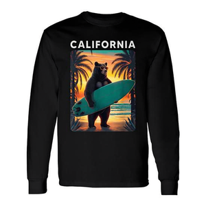 T-shirt a maniche lunghe retrò California Bear Surfing Beach - Product Image 2