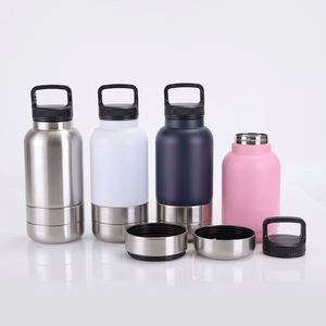 Stock 3 in 1 32oz Two Detachable Stainless Steel Insulated Vacuum <b>Thermos</b> Portable Dog Travel Flask Water Bottle Food <b>Bowls</b> - Product Image 2