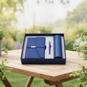 2026 Wholesale Business Luxury Diary Bottle Customizable Pu Leather <b>A5</b> Blue <b>Notebook</b> Gift Set With Pen and Thermos Cup - Product Image 2