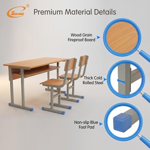 Ensemble de bureaux doubles pour étudiants personnalisés, chaises ergonomiques réglables en hauteur, mobilier scolaire confortable pour bibliothèque - Product Image 6