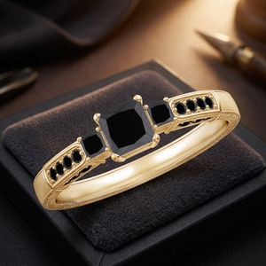 Vaayu Jewels Women's Natural Princess <b>Black</b> Diamond <b>Ring</b> Side <b>Stones</b> Engagement Jewelry 10K 14K 18K Gold 925 935 <b>Silver</b> - Product Image 1