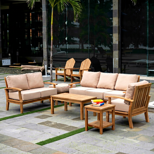 Conjunto de Sofás de Jardín de Teca Contemporáneo Bale Living, 6 Plazas, Muebles de Exterior Resistentes a la Intemperie, Cojines de Madera Maciza, Indonesia - Product Image 1