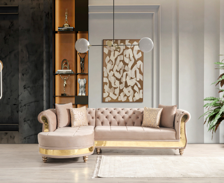 Taupe + Velours + Bois massif + MDF