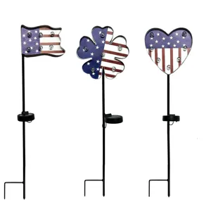 The America Flag & Flower & Heart & Butterfly Solar Stake Garden Ornaments Decor Stake LED Landscape Light For Garden Decor