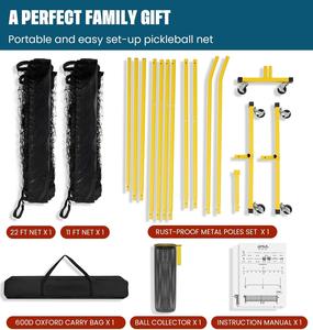 22 FT規制サイズ11 FTハーフコートサイズ2-in-1ピクルスボールネットボールコレクターホイールキャリーバッグ - Product Image 2