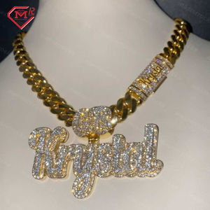 Pendentif <span class=keywords><strong>collier</strong></span> lettre nom couleur or glacé en argent 925 faisant un pendentif personnalisé Hip Hop Vvs Moissanite - Product Image 2