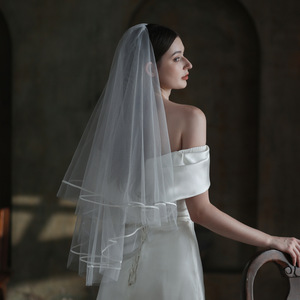 Europa e Stati Uniti atmosferico raso bordo sposa velo da sposa nuovo Super fata bianco doppio pomposo velo da sposa - Product Image 1