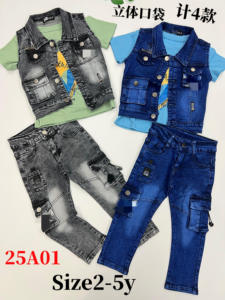 Vetement denim đổ enfants trẻ em quần áo Bộ 3 mảnh trẻ em mặc tùy chỉnh Toddler Quần áo bộ cho bé trai - Product Image 3