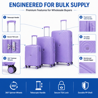 Valise Spinner en PP rigide, violette, ensemble de 3 pièces, serrure à combinaison, texture ondulée, poignée latérale OEM, assortiment de vente au détail