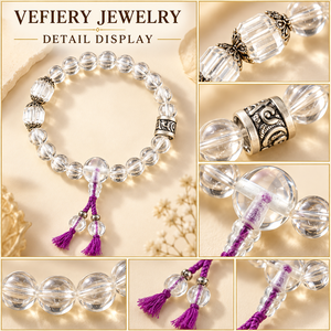 Bracelet extensible en perles rondes de quartz transparent naturel avec breloque d'accent violet pour femme, vente en gros de bijoux - Product Image 3