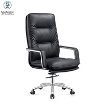 Chaise de bureau de direction en cuir noir à dossier haut, accoudoirs fixes, ergonomique, base classique en acier, base 5 étoiles, roulettes, rotation et réglage en hauteur
