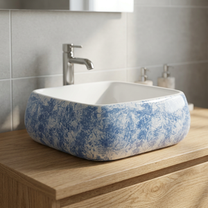 Lavabo de table en céramique bleu bicolore design moderne pour la maison, la cuisine et la salle de bain d'Inde - Product Image 5