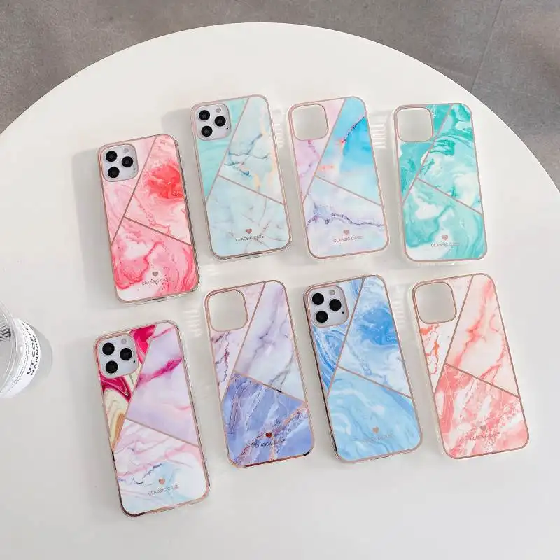 Geometric Stitching Marble Cell Phone Case For iPhone XS MAX XR X 13 7 8 7Plus 12Mini Plus 12 11 Pro Max Fashion Soft TPU Cover