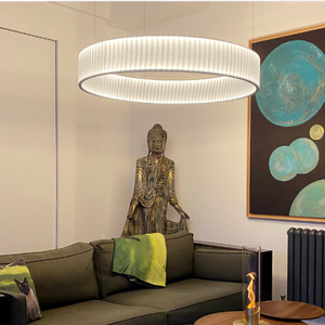 Lámpara colgante de tela blanca minimalista nórdica moderna, lámpara LED de anillo redondo para sala de estar y dormitorio - Product Image 1