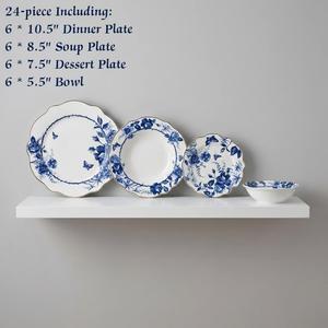 Service de table en porcelaine <span class=keywords><strong>bleu</strong></span> rose papillon, 24 pièces |   <span class=keywords><strong>Vaisselle</strong></span> de banquet de mariage OEM en gros - Product Image 2