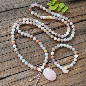 Collier de yoga en aquamarine, pierre du soleil, pierre de lune, quartz rose de 8 mm, bracelet d'amour pour sœur, bracelet de prière, bijoux spirituels, méditation - Product Image 1