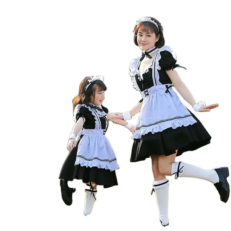 Siyah ve beyaz kadın hizmetçi kıyafeti Anime uzun elbise siyah ve beyaz önlük elbise Lolita elbiseler erkekler Cafe kostüm Cosplay kostüm