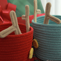 Panier de rangement en corde de coton bleue pour cadeaux de Noël, panier à chaussettes du Père Noël