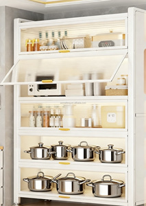 Vente flash : Étagère de rangement multifonctionnelle pour cuisine, en métal, sur pied, à plusieurs niveaux, avec porte, pour four à <span class=keywords><strong>micro</strong></span>-ondes, casseroles et bols - Product Image 3