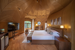 กระท่อมไม้รูปถั่วบ้านรีสอร์ทพร้อมกระเบื้องเหล็กสีหรูหราหลังคาแหลมกระท่อมล็อกสำหรับการตกแต่งภายนอกอาคารในโรงแรม - Product Image 5