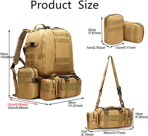 Sac à dos Oxford multifonctionnel Molle 3P Attack 50L/55L avec poignée souple, respirant, réduction de la charge et protection dorsale pour activités de plein air - Product Image 2