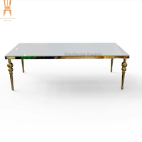 Table de banquet en acier inoxydable avec plateau en verre doré, événements de mariage, hôtel, ensemble de salle à manger pour fêtes, comprend des chaises en métal