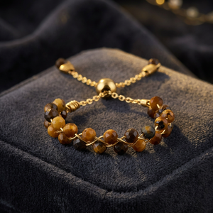 Pulsera de Cuentas de Ojo de Tigre con Piedras Preciosas Facetadas y Cierre de Cadena Dorada - Product Image 2