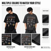 T-shirt en coton épais 285G pour homme, coupe ample, noir, avec motif vintage délavé, manches courtes, style streetwear américain, personnalisable