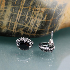 yunnique Fashion <b>Stud</b> <b>Earrings</b> <b>Black</b> Oval Bezel Setting Geometric Design Party Jewelry 316 Stainless Steel - Product Image 2
