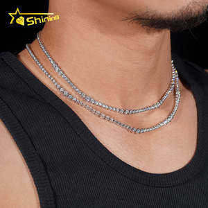Kalung Choker desain mewah baru Bezel Moissanite 925 perak <span class=keywords><strong>Sterling</strong></span> 2MM rantai tenis Moissanite Hip Hop untuk pria wanita - Product Image 6