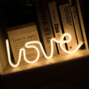 Lampes au néon LED en forme de signe d'amour, lampes de nuit à batterie et USB à Double alimentation pour la lumière intérieure pour noël, mariage, anniversaire