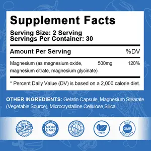 Eigenmarke 500 mg pro Portion Magnesium-Zitratoxid-Komplex-Kapsel 60 Stück Schlafqualität tägliches Booster-Supplement