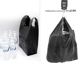Bolsas de camiseta de plástico HDPE negro duradero de alta calidad con asa de chaleco para uso en supermercados y exposiciones al por mayor - Product Image 5