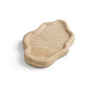 Plateau en pierre de travertin en forme de nuage, finition brillante moderne, fait à la main, marbre naturel, organisateur multifonctionnel décoratif pour la maison - Product Image 1