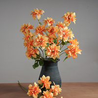 Fleurs de Dahlia Artificielles Orange, Bouquet Artificiel pour Mariage, Fête, Table et Décoration de la Maison