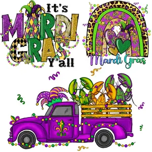 Hot Sale Mardi Gras King Print Plastisol Iron On DTF Festival Party Transfers Stickers Ready To Press For Clothing