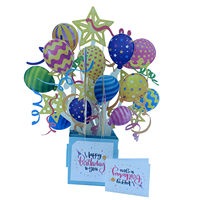 Fournisseur en gros de cartes de vœux, boîte en papier 3D avec ballon, carte cadeau pliée pour enfants, joyeux anniversaire