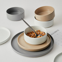 Vente en gros pas cher rond tricolore céramique soupe et petit déjeuner bol de céréales plats et assiettes