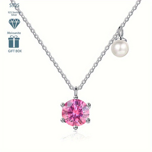 Collana con Pendente in <span class=keywords><strong>Argento</strong></span> Sterling 925 con Moissanite Colorata da 1 Carato Taglio Rotondo, Gioielli Classici con Diamanti e Perle Multicolore all'Ingrosso dalla Cina - Product Image 1