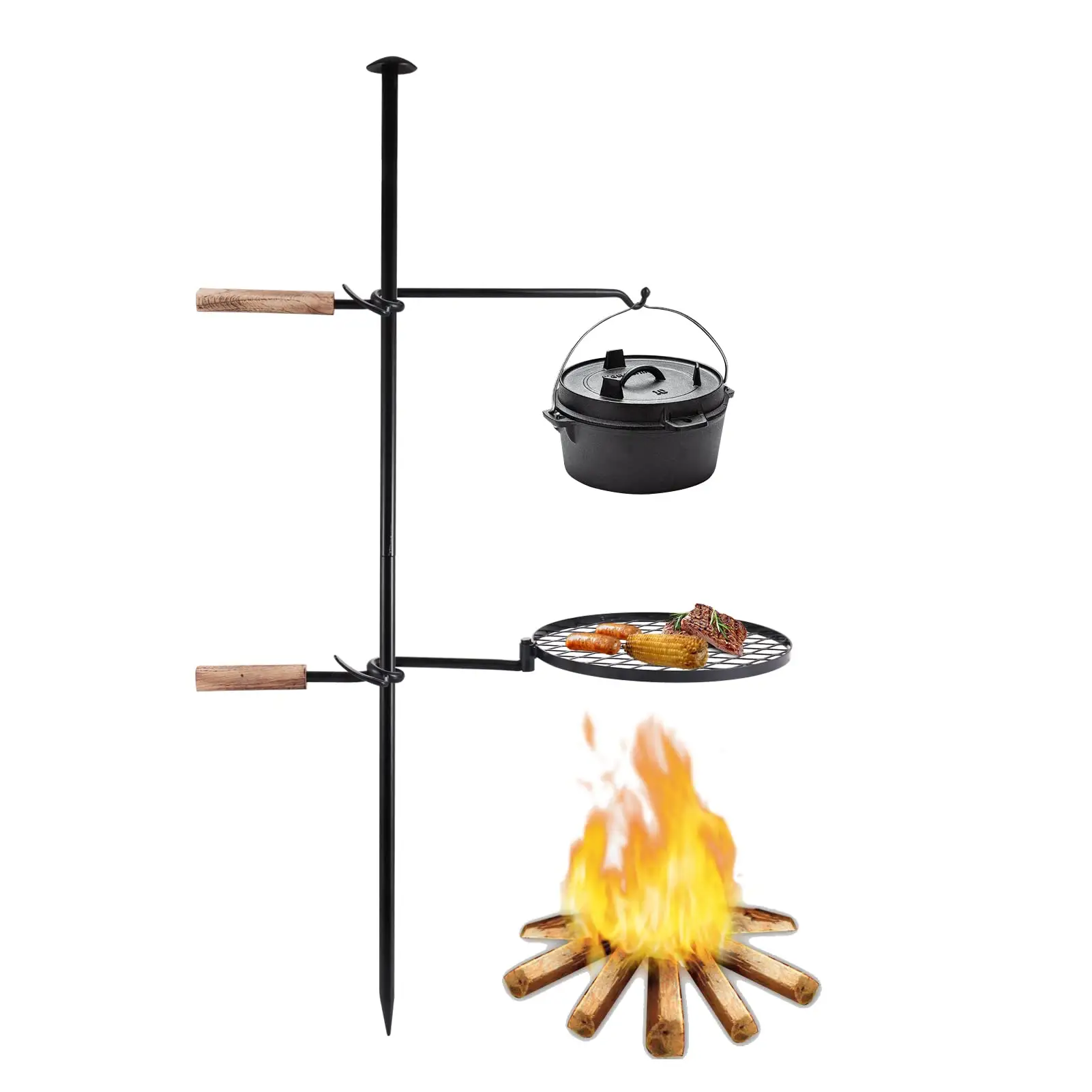 Verstelbare Hoogte Barbecue Grills Swivel Kampvuur Grill Camping Fire Grill Rooster